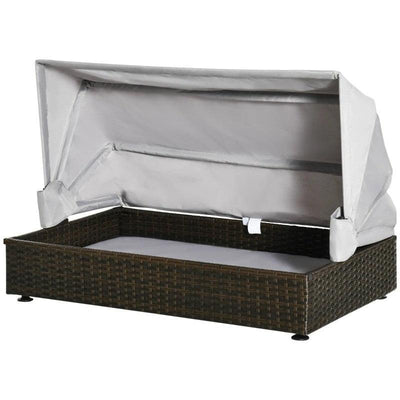 Espresso Wicker Foldable Canopy Raised Dog Bed House with 2 in Thick