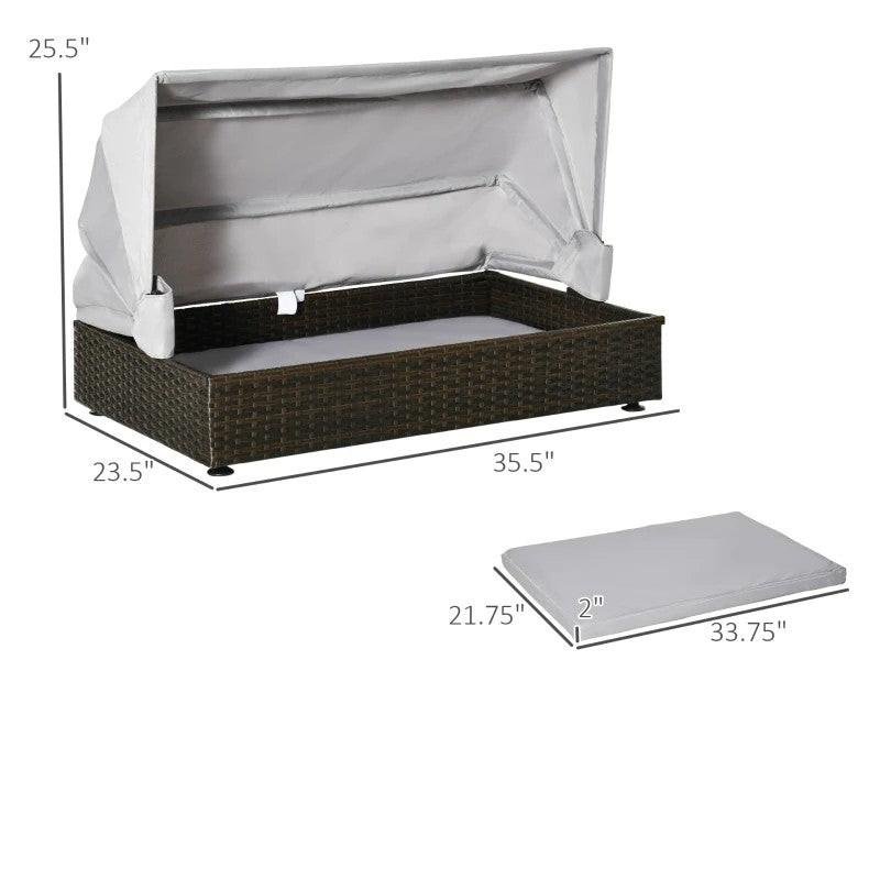 Espresso Wicker Foldable Canopy Raised Dog Bed House with 2 in Thick Cushion - Pets Perfect
