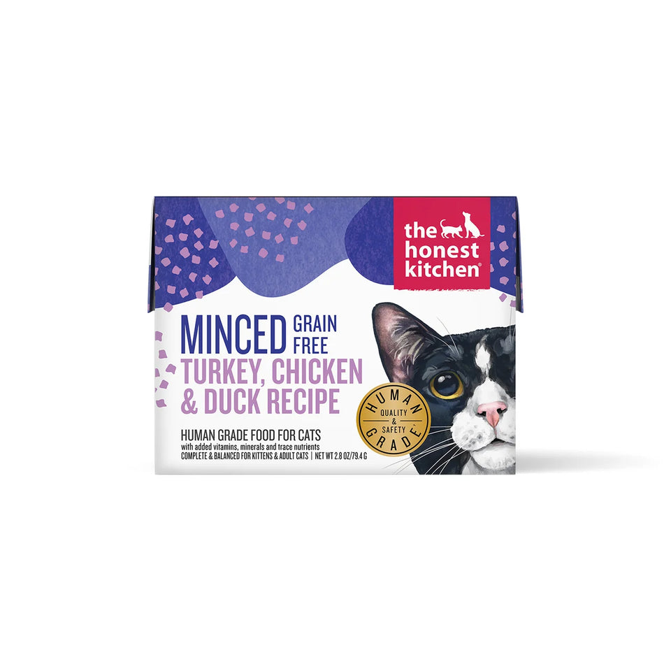 The Honest Kitchen Grain-Free Minced Cat Food - Turkey, Chicken & Duck in Bone Broth Gravy, 2.8 oz, 12 ct