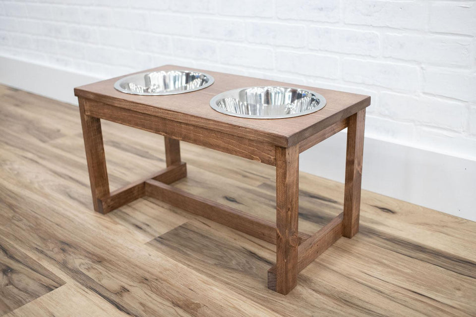 The McGarvey Workshop Elevated Dog Bowl Stand, Medium/Golden Oak
