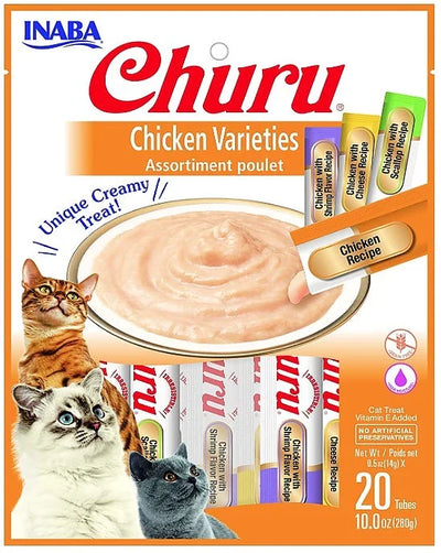 Inaba Churu Puree Cat Treats Variety Pack Chicken .5 oz. 20 ct