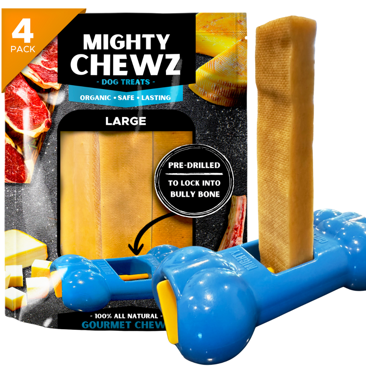 Mighty Chewz – Long - Lasting Yak Cheese Dog Chew with Holder | 4 Count - Pets Perfect