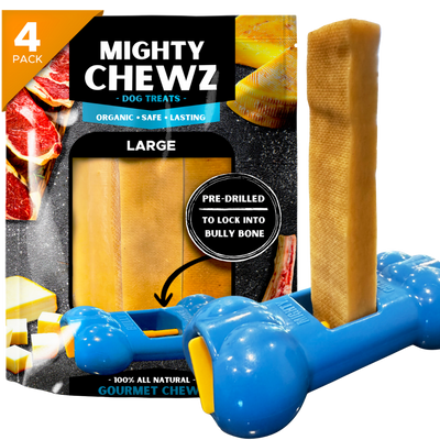 Mighty Chewz - Long-Lasting Yak Cheese Dog Chew with Holder, 4 ct