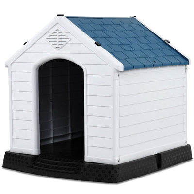 Medium size Outdoor Heavy-Duty Blue and White Plastic Dog House