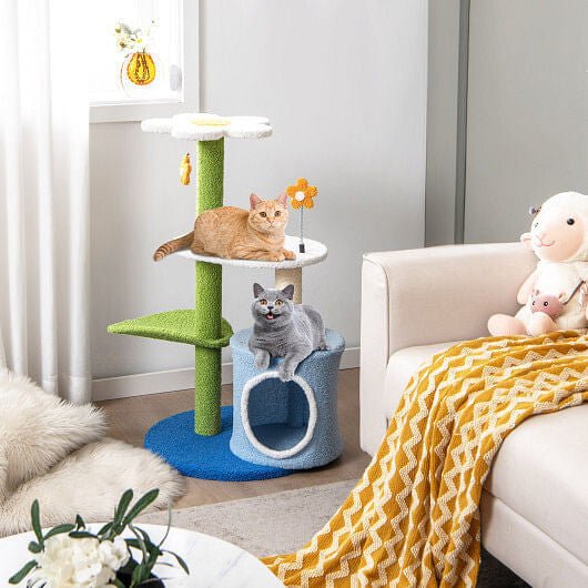 34.5 Inch 4 - Tier Cute Cat Tree with Jingling Balls and Condo - Blue - Pets Perfect