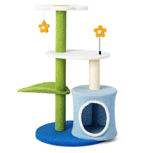34.5 Inch 4 - Tier Cute Cat Tree with Jingling Balls and Condo - Blue - Pets Perfect