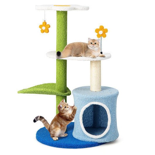 34.5 Inch 4 - Tier Cute Cat Tree with Jingling Balls and Condo - Blue - Pets Perfect