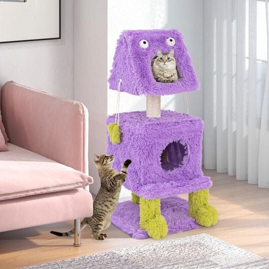 Monster - Themed Cat Tower - 3 - Tier Condo with Sisal Scratching Post & Plush Toys - Pets Perfect