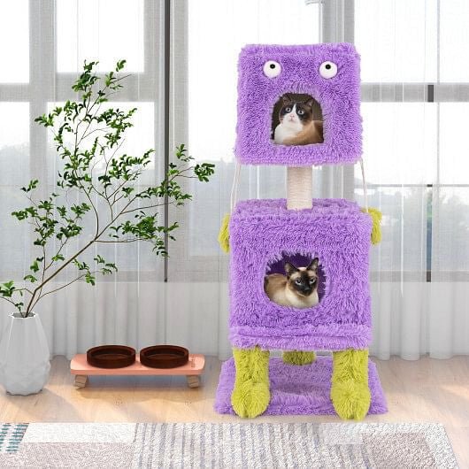 Monster - Themed Cat Tower - 3 - Tier Condo with Sisal Scratching Post & Plush Toys - Pets Perfect