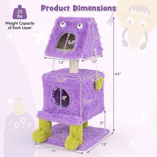 Monster - Themed Cat Tower - 3 - Tier Condo with Sisal Scratching Post & Plush Toys - Pets Perfect