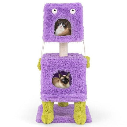 Monster - Themed Cat Tower - 3 - Tier Condo with Sisal Scratching Post & Plush Toys - Pets Perfect