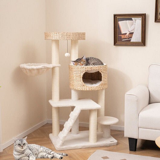 Modern Cat Tree for Indoor Cats with Cattail Fluff Condo and Top Perch - Natural - Pets Perfect