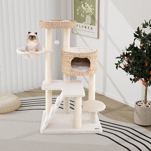 Modern Cat Tree for Indoor Cats with Cattail Fluff Condo and Top Perch - Natural - Pets Perfect