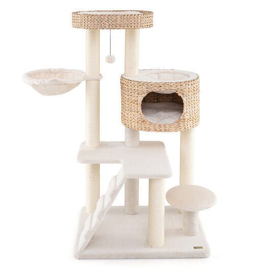 Modern Cat Tree for Indoor Cats with Cattail Fluff Condo and Top Perch - Natural - Pets Perfect