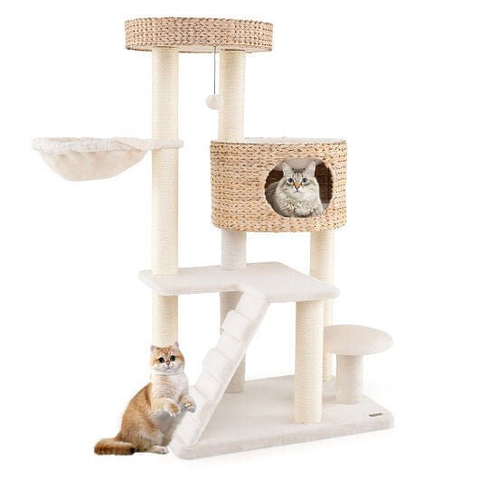 Modern Cat Tree for Indoor Cats with Cattail Fluff Condo and Top Perch - Natural - Pets Perfect