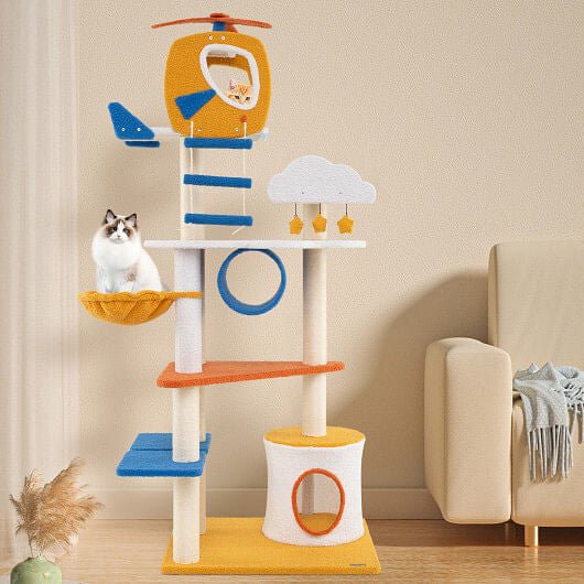 Aviation-Themed Cat Tree - 70" Tall Helicopter Tower with Multi-Level, view 2