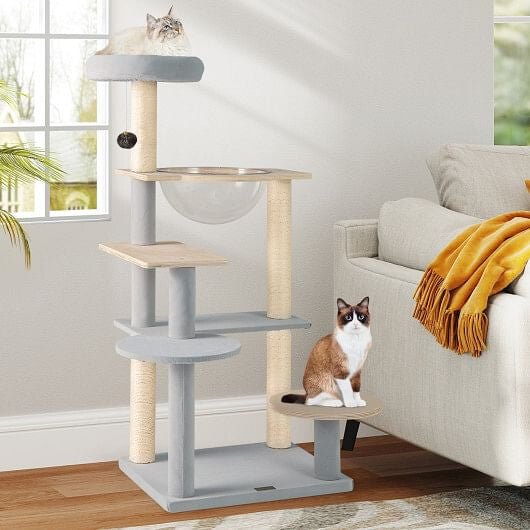 Modern Cat Tree 44 Inch Multi - level Cat Tower with Removable Padded Top Perch - Natural - Pets Perfect