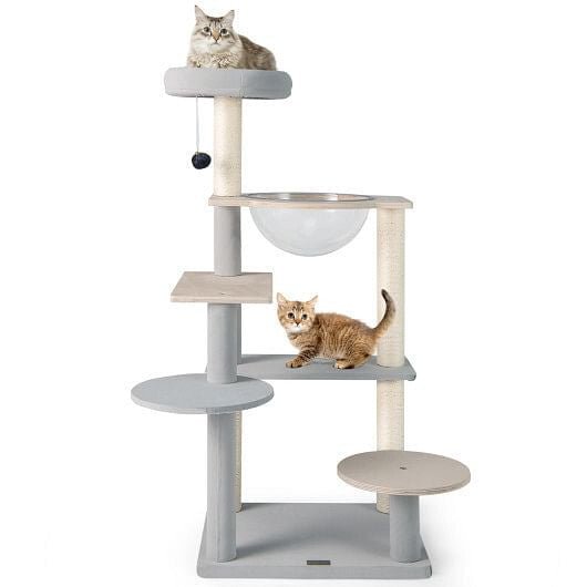 Modern Cat Tree 44 Inch Multi - level Cat Tower with Removable Padded Top Perch - Natural - Pets Perfect