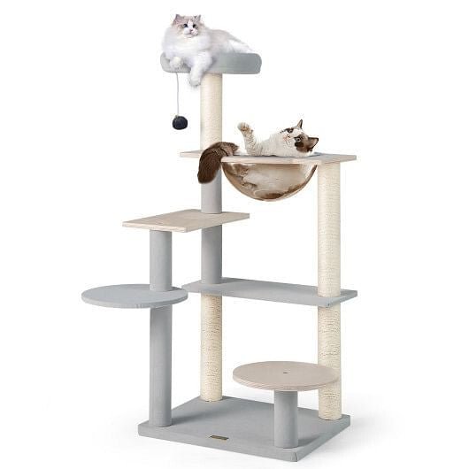 Modern Cat Tree 44 Inch Multi - level Cat Tower with Removable Padded Top Perch - Natural - Pets Perfect