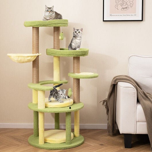 Multi - level Cat Tree Avocado Theme Cat Tower with Wide Perch Rotatable Basket - Green - Pets Perfect