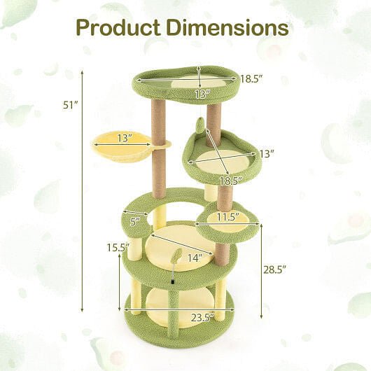 Multi - level Cat Tree Avocado Theme Cat Tower with Wide Perch Rotatable Basket - Green - Pets Perfect