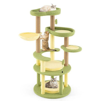 Multi - level Cat Tree Avocado Theme Cat Tower with Wide Perch Rotatable Basket - Green - Pets Perfect
