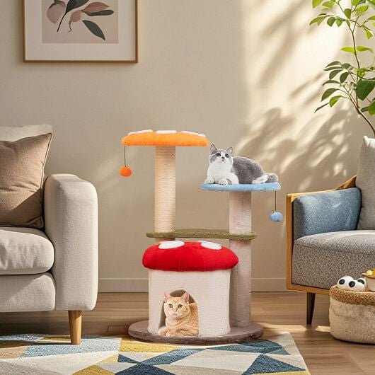 35 Inch Tall Cat Tower with Sisal Scratching Posts Cat Condo and Padded Platforms - Multicolor - Pets Perfect
