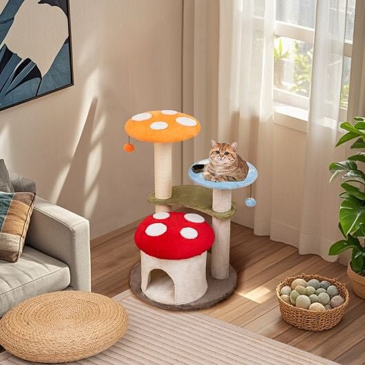 35 Inch Tall Cat Tower with Sisal Scratching Posts Cat Condo and Padded Platforms - Multicolor - Pets Perfect