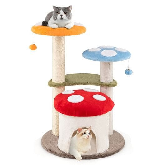 35 Inch Tall Cat Tower with Sisal Scratching Posts Cat Condo and Padded Platforms - Multicolor - Pets Perfect