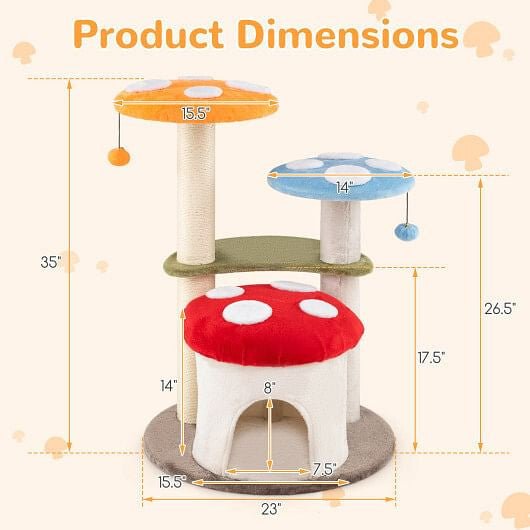 35 Inch Tall Cat Tower with Sisal Scratching Posts Cat Condo and Padded Platforms - Multicolor - Pets Perfect