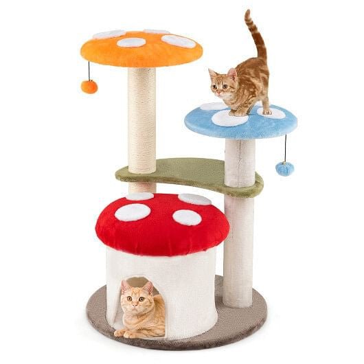 35 Inch Tall Cat Tower with Sisal Scratching Posts Cat Condo and Padded Platforms - Multicolor - Pets Perfect