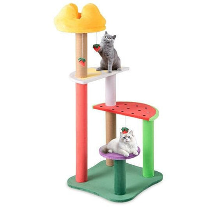 45 Inch Multi - Level Cat Tree with Plush Padded Top Perch and Fruit - Shaped Platforms - Pets Perfect