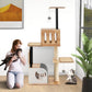Modern Tall Cat Tower with Double Condos with Dangling Balls and Sisal Carpets - Natural - Pets Perfect