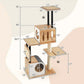Modern Tall Cat Tower with Double Condos with Dangling Balls and Sisal Carpets - Natural - Pets Perfect