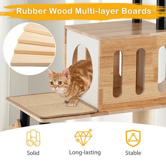 Modern Tall Cat Tower with Double Condos with Dangling Balls and Sisal, view 4