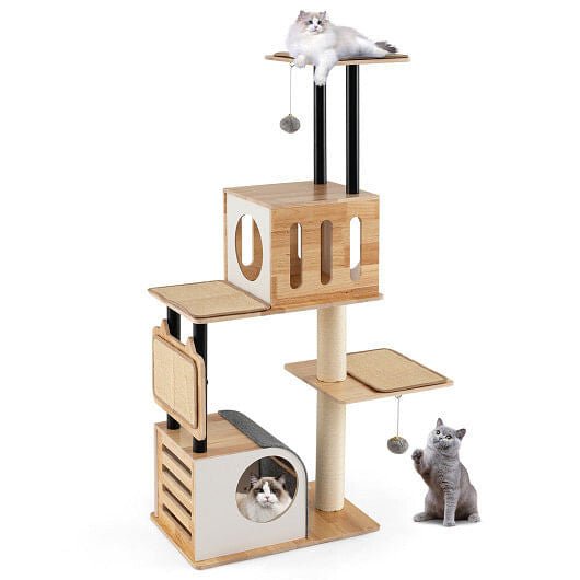 Modern Tall Cat Tower with Double Condos with Dangling Balls and Sisal, view 5