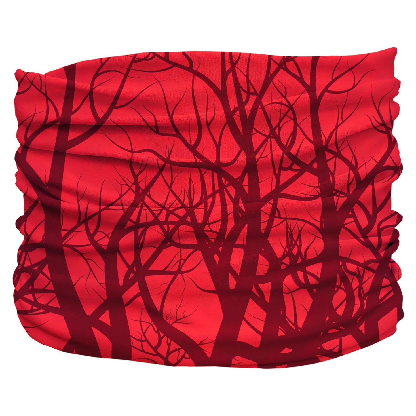 Cherry Bomb Pup Scruff in red with dark tree branch pattern, soft and stretchy pet accessory from PetsPerfect.