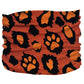 Leopawd Skin Pup Scruff featuring orange and black paw prints on a stretchy fabric neck accessory for pets
