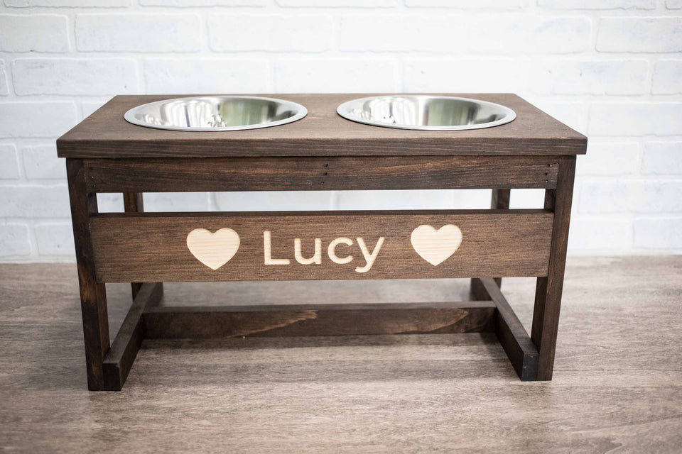 The McGarvey Workshop Handmade Elevated Dog Bowl Stand, Medium/Weathered Gray, view 4
