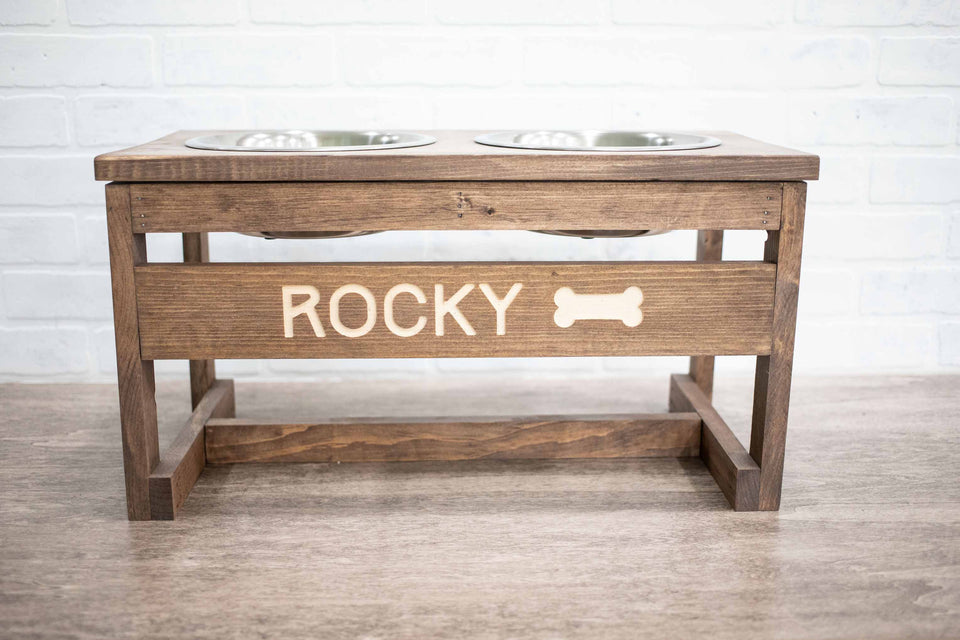 The McGarvey Workshop Handmade Elevated Dog Bowl Stand, Medium/Espresso, view 3