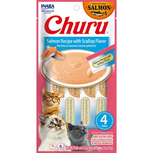 Inaba Churu Puree Cat Treats Salmon/Scallop, 0.5 oz each, Case of 24
