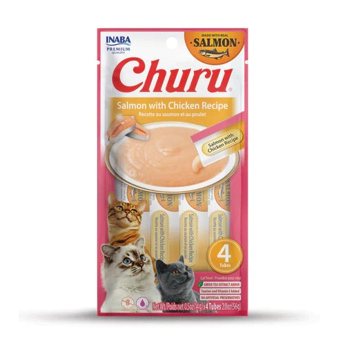 Inaba Churu Puree Cat Treats Salmon/Chicken, 0.5 oz each, Case of 24