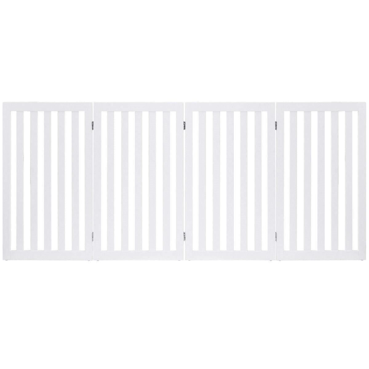 FastFurnishings Folding 4-Panel Dog Gate - White Wood Finish Pet Barrier for Indoor Use