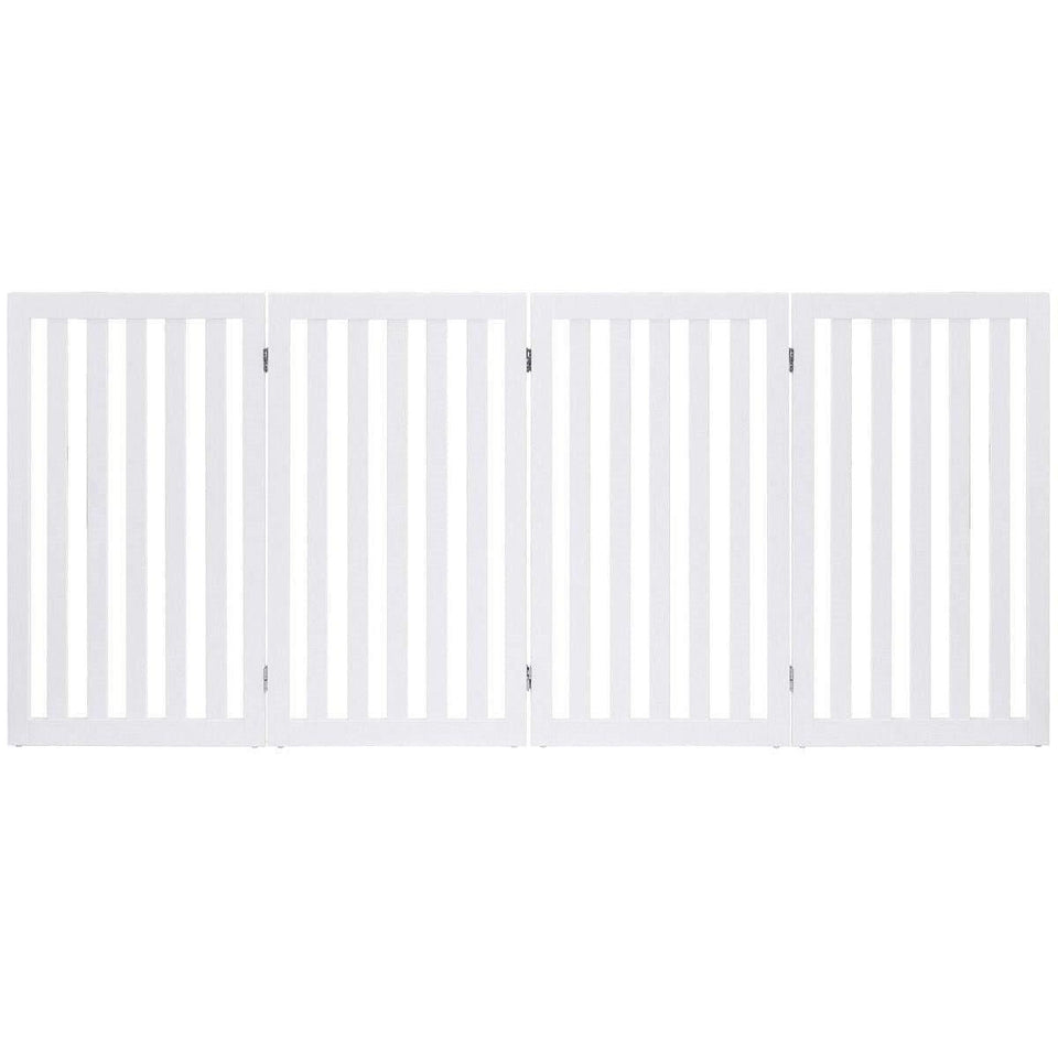 Folding 4-Panel Dog Gate Pet Fence in White Wood Finish