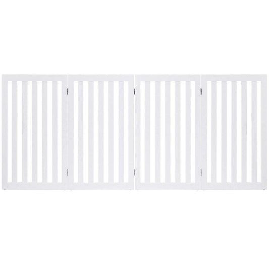 Folding 4-Panel Dog Gate Pet Fence in White Wood Finish