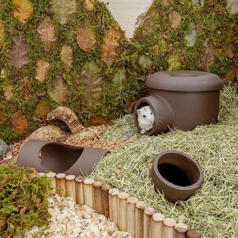 Golden Silk Bear Ceramic Hamster Zisha Tunnel Room - Ultimate Luxury Hamster Habitat - Pets Perfect