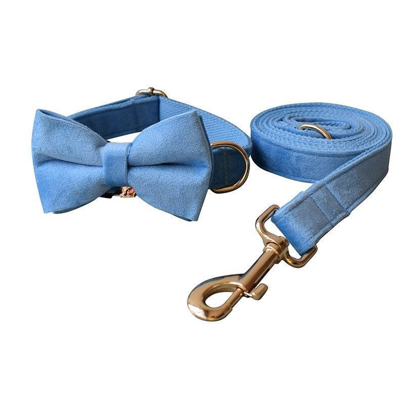 Luxury Velvet Dog Collar and Leash Set - Premium Monochrome Velvet Collar with Bow - Pets Perfect