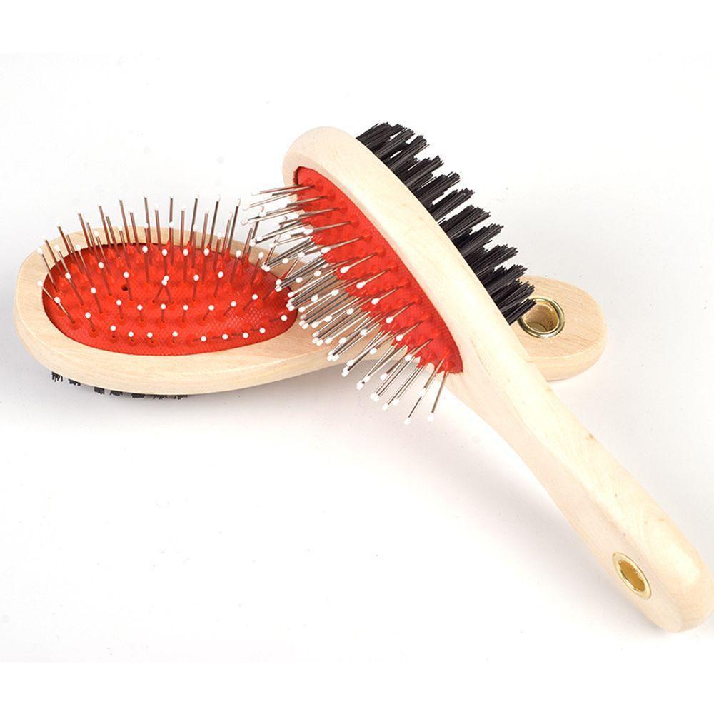 Wooden Handle Dual-Sided Pin Brush & Comb - 2-in-1 Grooming Tool for Dogs