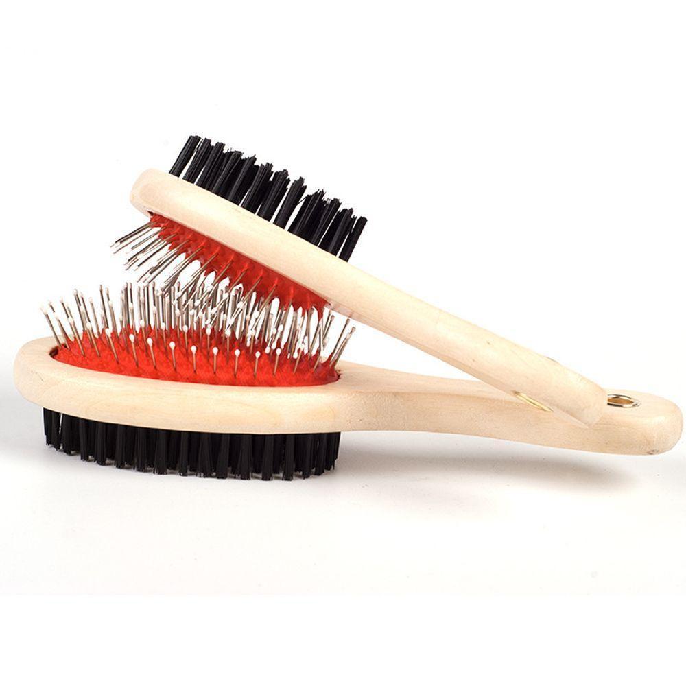 Wooden Handle Dual-Sided Pin Brush & Comb - 2-in-1 Grooming Tool for Dogs