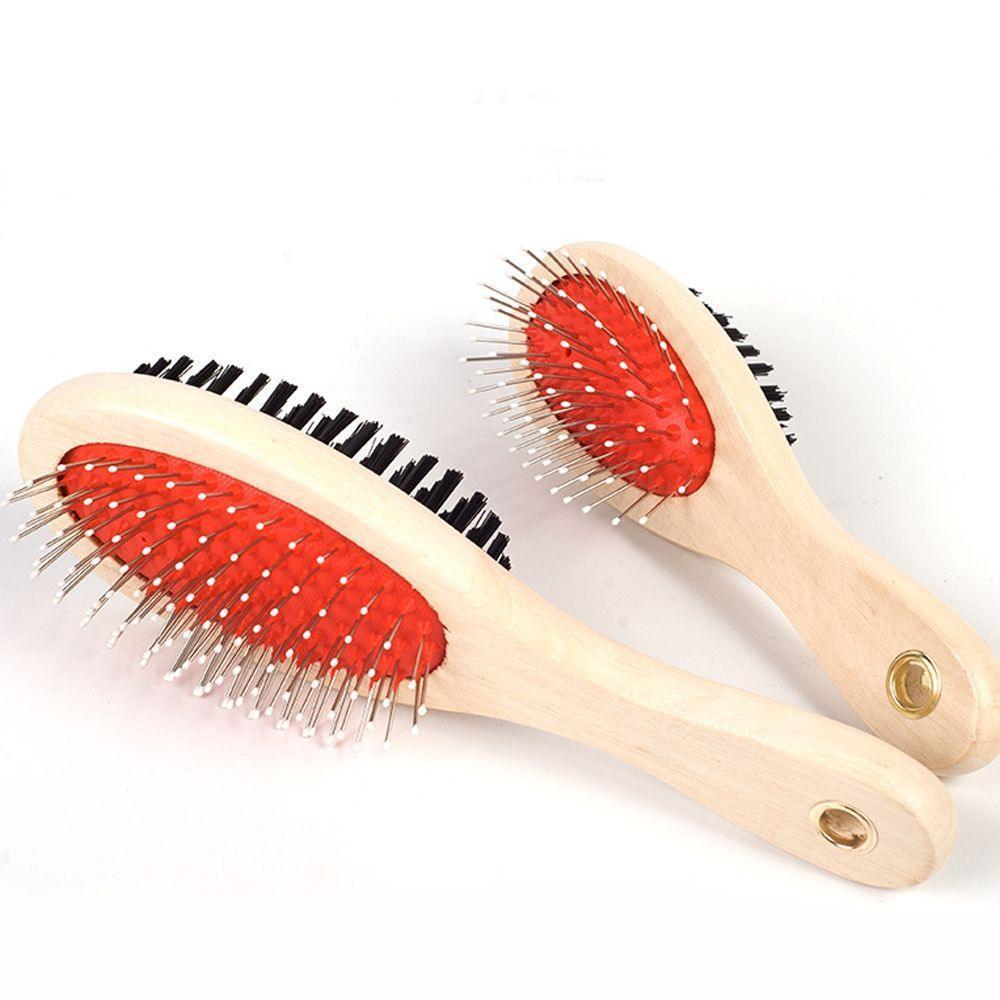 Wooden Handle Dual-Sided Pin Brush & Comb - 2-in-1 Grooming Tool for Dogs